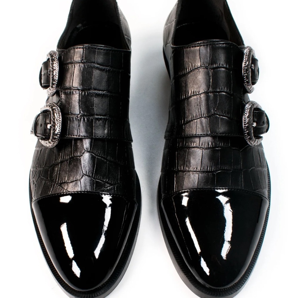 Vegan Leather Mock Croc Monk Straps Shoes Moccasins Sz 37